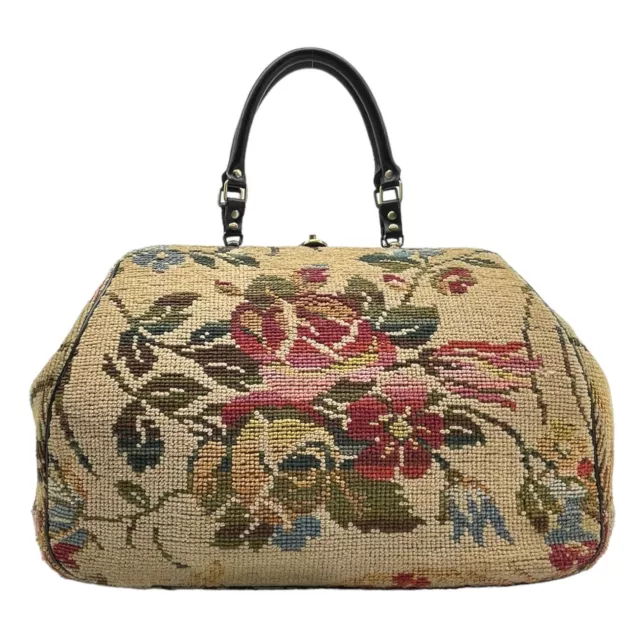 Vintage 20s EMPRESS XL Tapestry Floral Carpet Bag Leather Trim Satchel RARE NOS