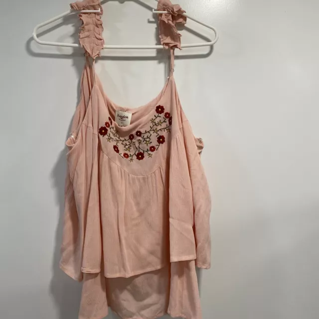 NWT Hayden Womens Embroidered Peach Boho Tank Top Layered Look Sz 1XL Adj Straps