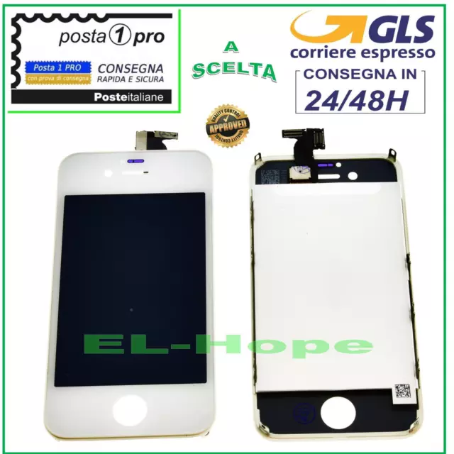 Touch Screen Lcd Display Retina Per Apple Iphone 4S Schermo Bianco + Frame