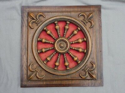PLAQUE EN BOIS MASSIF AJOURE  ROSACE ET FLEURS DE LYS 36CMX37CM P1 