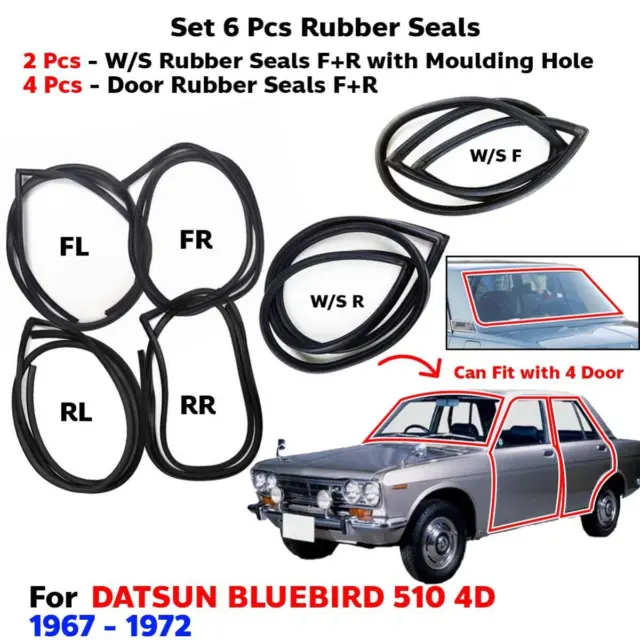 Windshield w Vent Door Rubber Set 6 Fits Datsun Bluebird 510 4D Sedan 1967-72