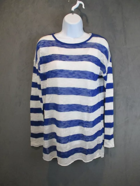 NYDJ Sweater Womens XS Blue White Layered Summer Linen Blend Long Sleeve NEW