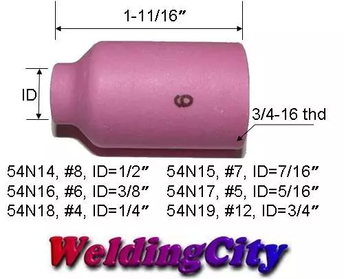 WeldingCity® 5-pk Gas Lens Ceramic Cup 54N16 #6 TIG Welding Torch 17/18/26 | USA 2