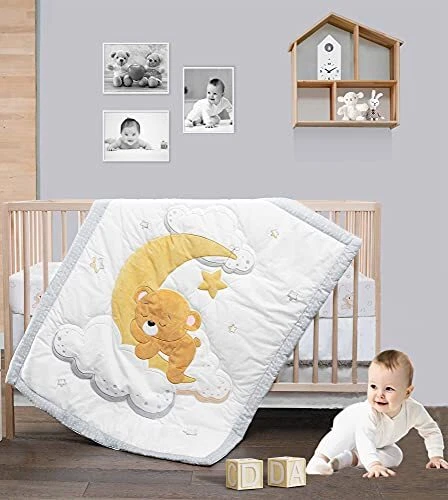 - Premium Quality 100% Cotton Crib Bedding Set for Baby Boys and Girls, 3