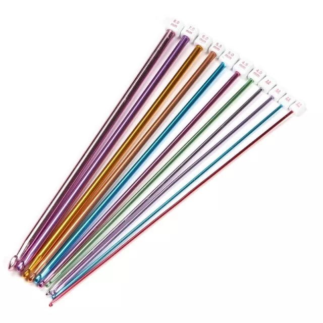 11x 2-8mm Multicolour Aluminum Tunisian Afghan Crochet Hook Knit Needles Set a