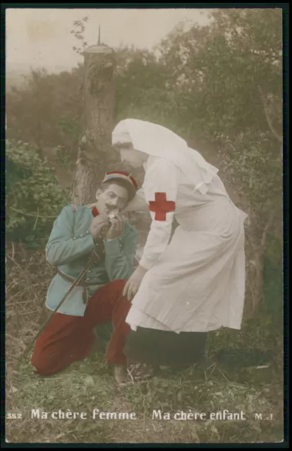 aa25 Red cross nurse original old WWI ww1 War photo old c1915 patriotic postcard