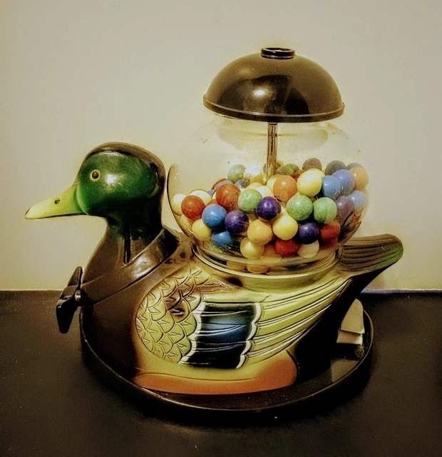 Vintage Ceramic Mallard Duck Coin Bank Gumball Dispenser Carousel Industries USA