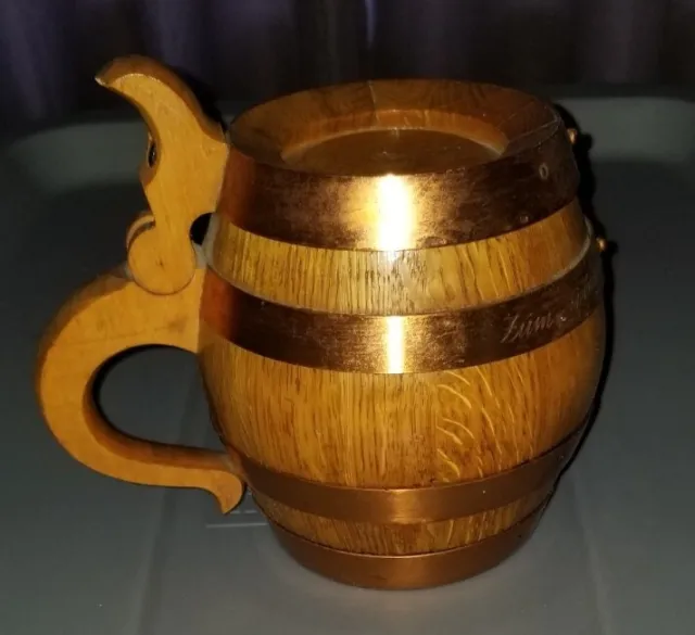 Vintage Wooden Beer Mug German Dated 1955 zum gebrutstag. F8