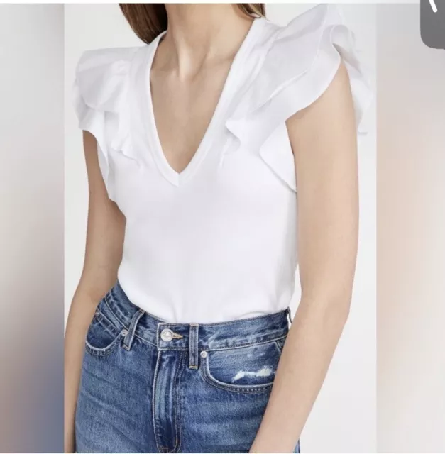 Veronica Beard Jeans White Cathie Cap Sleeve Top S