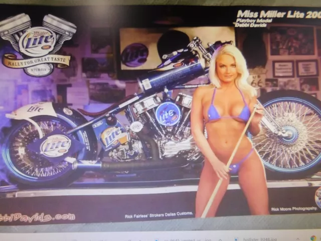 Miss Miller Lite Beer Poster Sturgis Debbie Davids Playboy Harley 16" x 24"