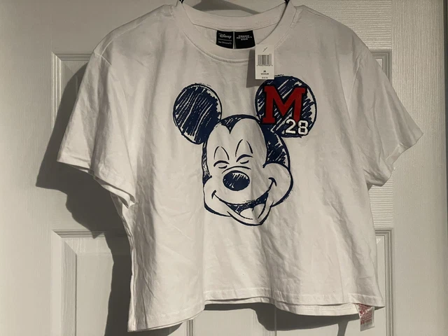 Mickey Mouse White Medium Crop Top Disney T-shirt NWT Juniors Womens WDW
