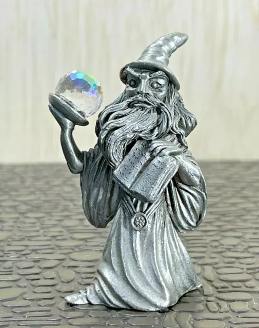 Vintage SPOONTIQUES PEWTER WIZARD WITH CRYSTAL BALL AND BOOK C/M 594