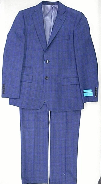 Boys T.O. Collection Navy Blue Plaid 2PC. Suit Slim & Husky Sizes 5 - 14