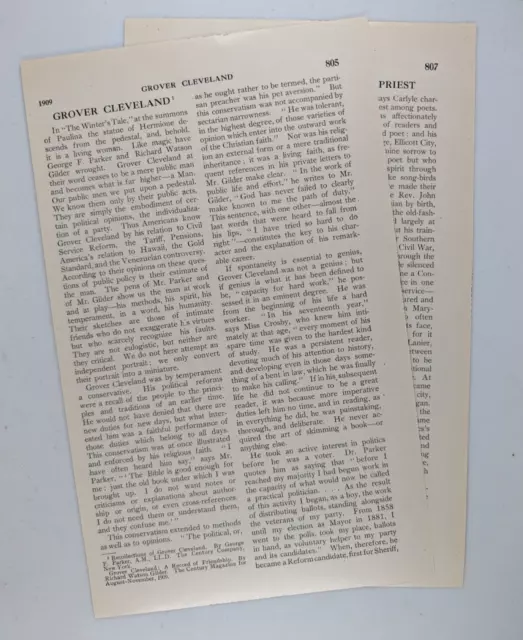 Grover Cleveland Death Remembered Presidency 1909 Outlook Story Original  3pg