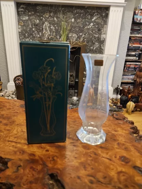 VINTAGE LUMINARC "OCTIME" GLASS 8" VASE - FRENCH RETRO READERS DIGEST. Boxed.