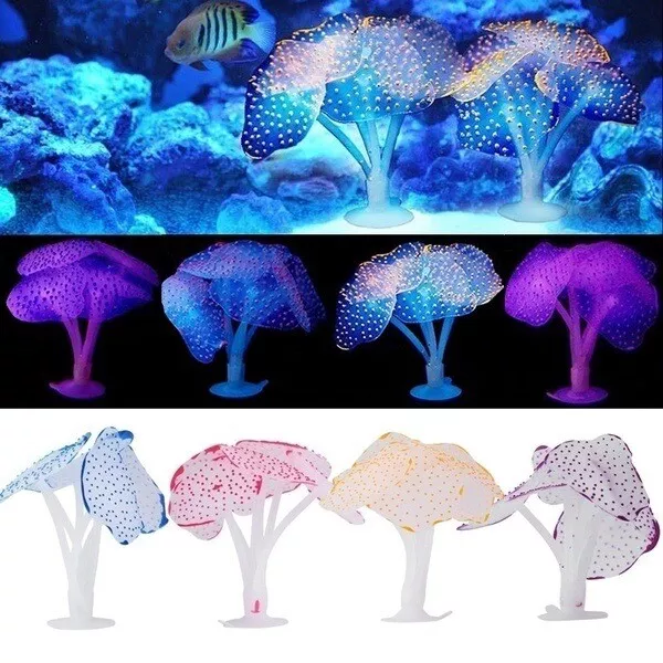 Aquarium Fluorescent Luminous Coral Fish Tank Landscaping DIY Soft Silicone