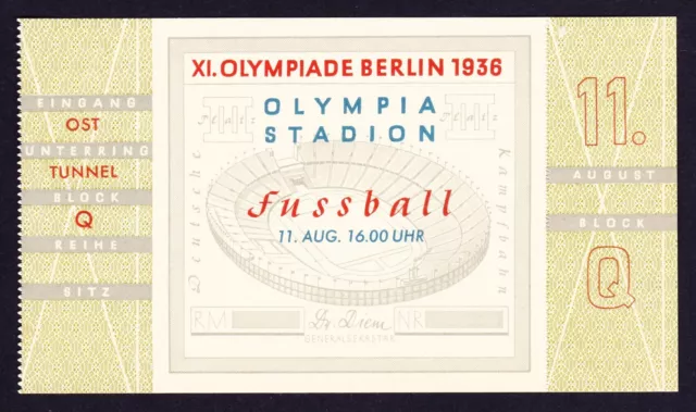 1936 Munich Olympics Football AUSTRIA v POLAND Semi 11th August *UNUSED Ticket*