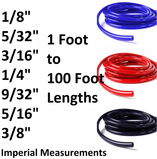 Silicone Vacuum Vac Hose Pipe In Inches & Feet Foot Tube Tubing Blue Red Black