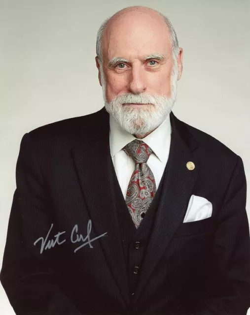 VINT CERF SIGNED 8x10 PHOTO CREATOR FATHER OF THE INTERNET PIONEER BECKETT BAS