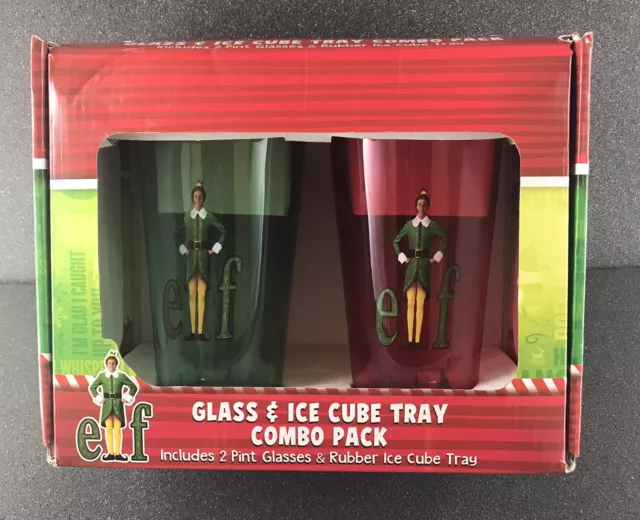 NIB - Elf The Movie 16 oz 2 Pack Pint Glass & Silicone Ice Tray Combo Set