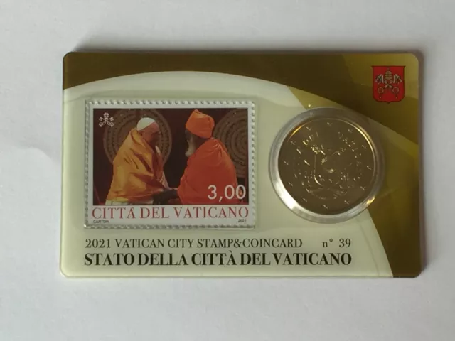 A  Saisir  Coincard  Vatican  Annee  2021  N°39  Piece  50 Ct + Timbre  3€