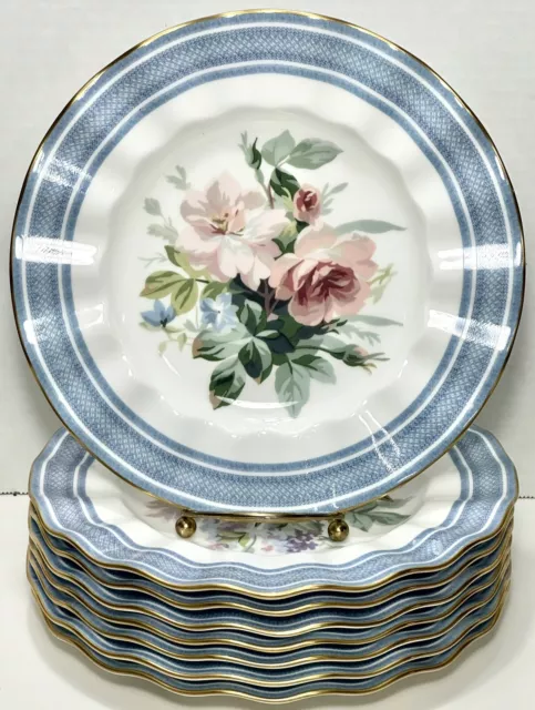 Ralph Lauren Salad/Dessert Plates Ruffled Edges Floral Design Gold Trim Set of 8