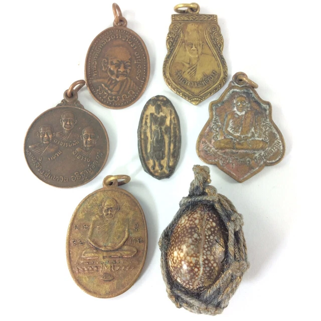 Rare 7 Pcs Rare Coins Pendant Shell Thai Amulet Magic Coin Power Protection d6