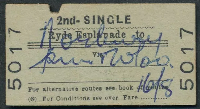 Ryde Esplanade British Rail 2. Klasse Ticket 06SEP1958 QY7101