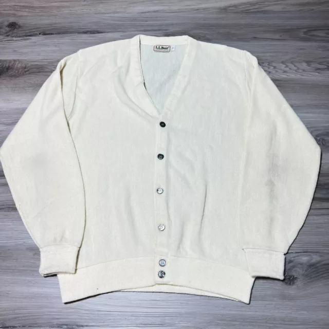 VINTAGE LL BEAN Cardigan Sweater Mens Large White Acrylic Button Up ...