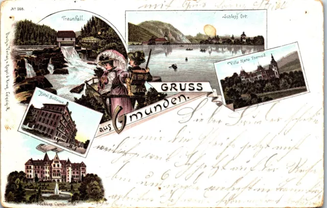 GMUNDEN, Gruß aus, Schloß Orth, Hotel, Litho