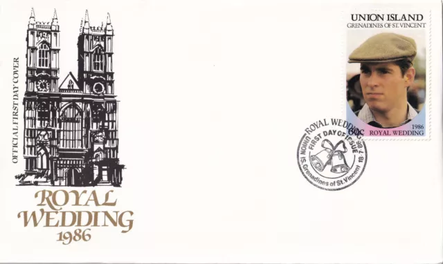 (21267) Union Island FDC Prince Andrew Fergie Royal Wedding 1986