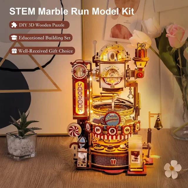 Robotime Holzbausatz 3D Holzpuzzle Kugelbahn Bausatz Murmeln für Kinder Geschenk