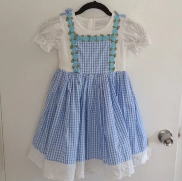 Trish Scully Dorothy Girl Dress Costume Size 6 Gingham Embroidered Wizard Of Oz
