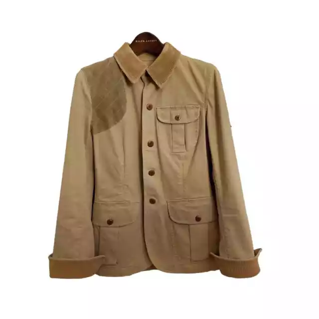 RALPH LAUREN Women's Beige Stretch Cotton Canvas Jacket Suede Trim, Size L