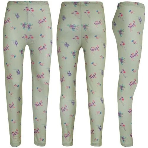 Bambine Legging Fiori Selvatici Stampa Morbido Elasticizzato Comodo Estate Fondo