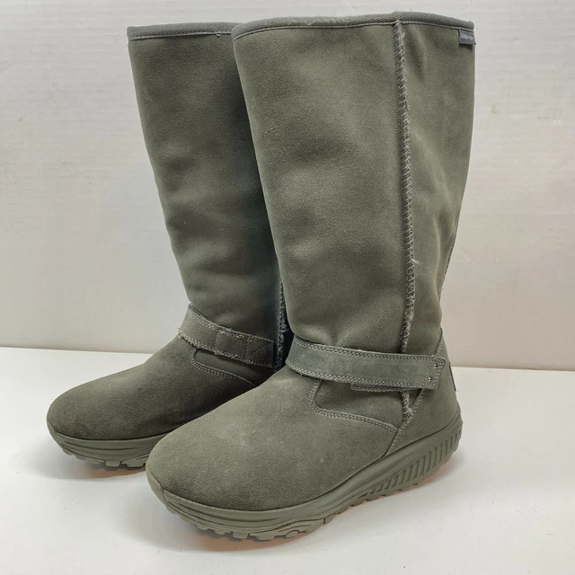 Sketchers Womens Shape Ups Gray Leather XF Bollard Wedge Toning Boots Size 9.5