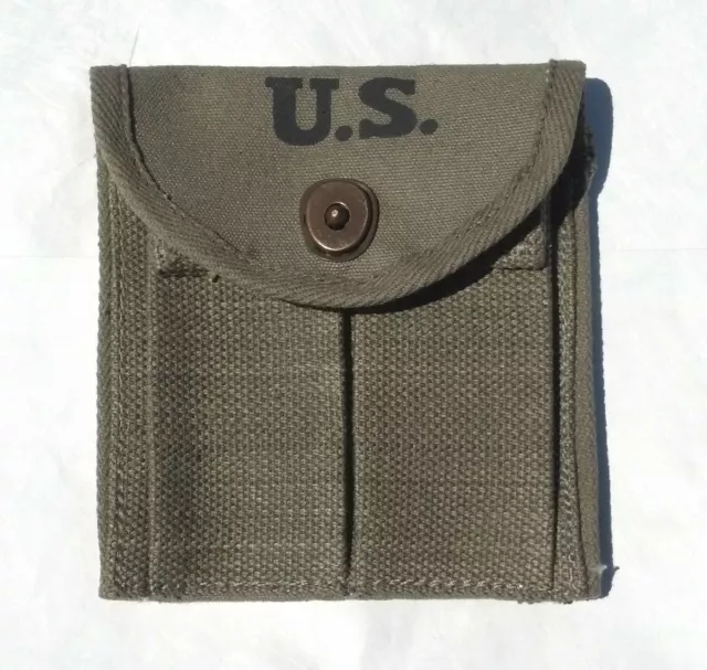 WW2 .30 M1 CARBINE  BUTTSTOCK TYPE POUCH OD Green Marked JT&L 1944