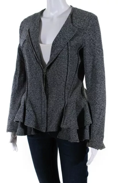 Derek Lam Womens Tweed Textured Peplum Silk Lined Sweater Coat Blue Size 6 2