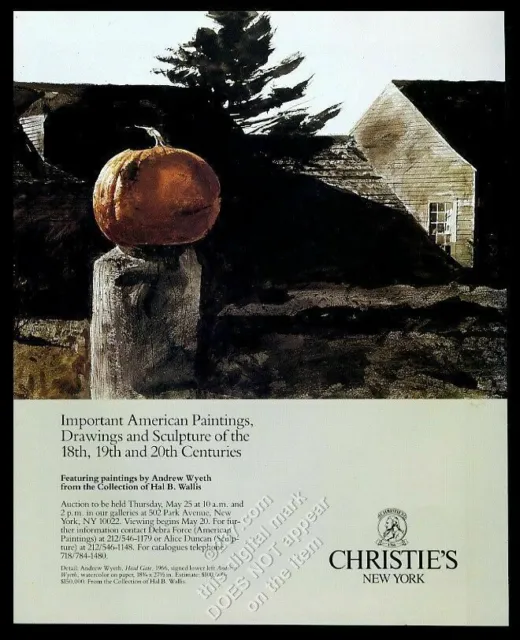 1990 Andrew Wyeth pumpkin on Head Gate painting Christie's vintage print ad