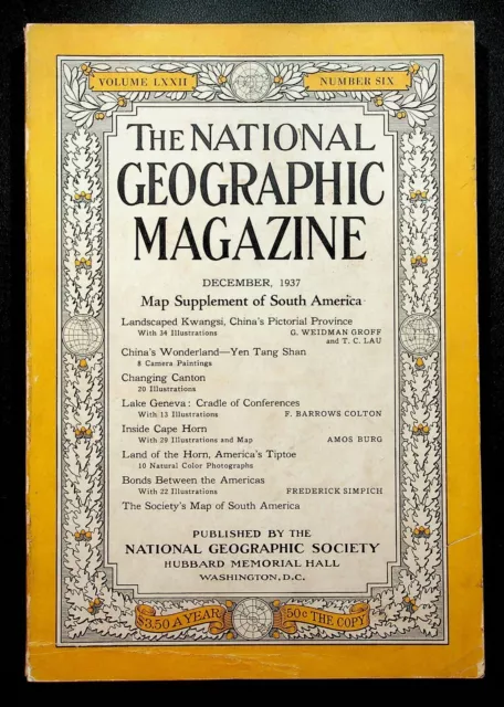 National Geographic Magazine December 1937 NO MAP Coca Cola Santa Print Ad