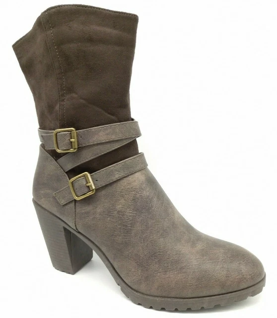 Chaussures Bottines Boots Femme 36 37 38 39 40 - Marron Talon Montantes Boucles