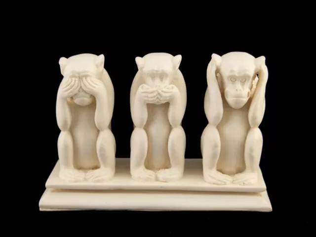 3 singes de la Sagesse en resine 1 kg Artisanat fait main H13cm Blanc Z1 3175