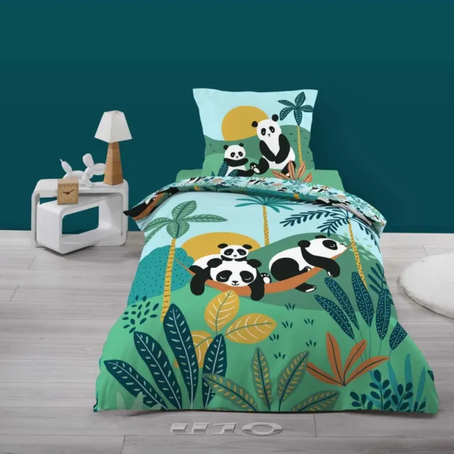 2 piezas Ropa de cama para niños Panda edredón funda de cojín 140x200 algodón