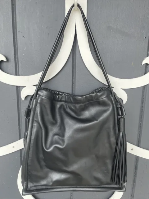 AllSaints Purse Freedom Hobo Black Leather Tassel Bucket Shoulderbag Bag