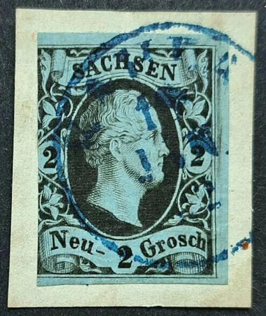 Sachsen 1851 . MiNr.5 . 2 Ngr . blauer K1 KAHLA . BPP BEFUND
