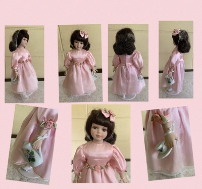 Vintage Avon Porcelain Doll Christina Special Memories Brunette Pink Teapot