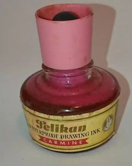 Vintage Pelikan Waterproof Drawing Ink 1 Oz  Bottle - Carmine