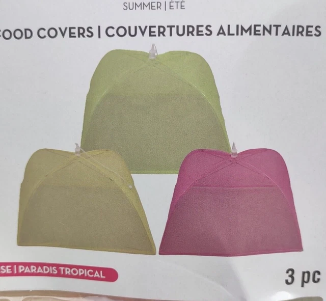 3 pc Outdoor Food Cover Pop-Up Umbrella 16” Mesh Tent Protectors BBQ Picnics