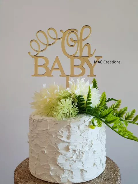 'Oh Baby' Acrylic Cake Topper - gold & silver mirror - gender reveal/baby shower