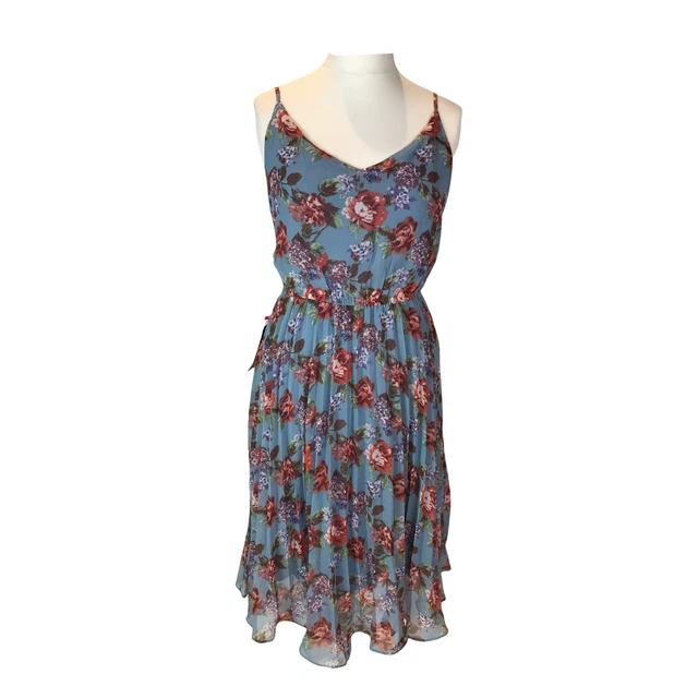 JOLIE MOI LADIES Blue Floral Dress Size 14 Pleated Summer Holiday
